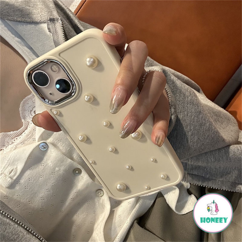 IPHONE Casing Ponsel Lensa Plating Mutiara 3D Mewah Korea Untuk Iphone14 11 12 13 Pro MAX X XR XS Max11 14 7 8plus Anak Perempuan Lucu Cover Pelindung