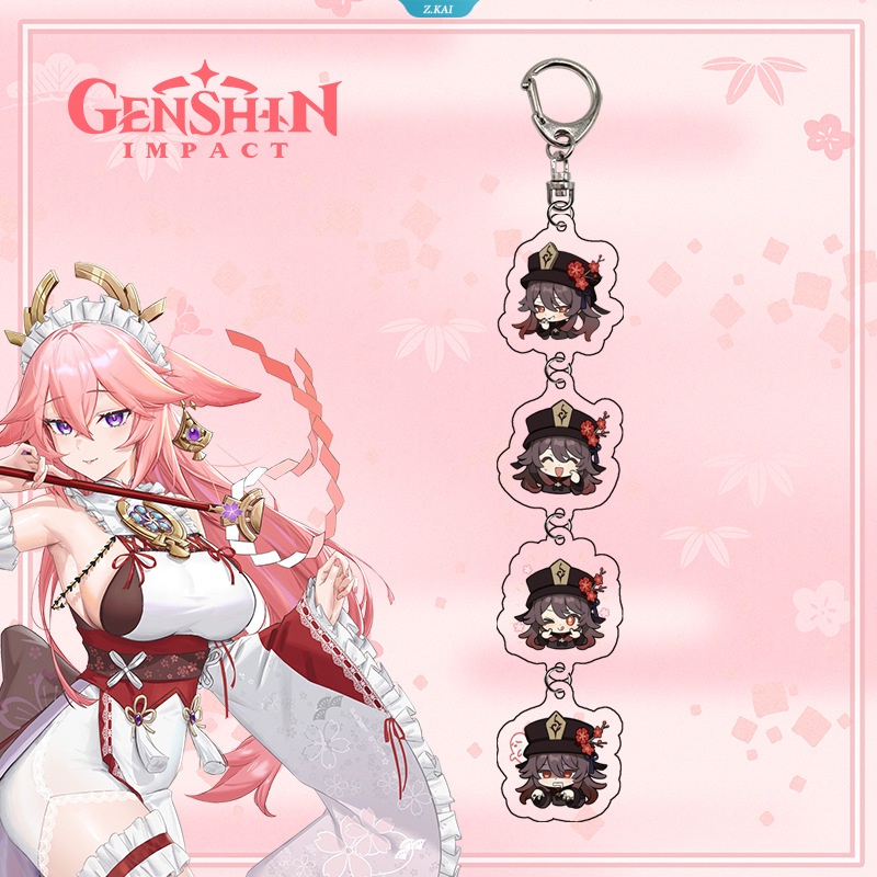 Genshin Impact String Keychain Hu Tao Venti Wanderer-Scaramouche Xiao Ganyu Zhongli Q Version 4 String Bag Charm Gantungan Kunci Siswa Charm [ZK]