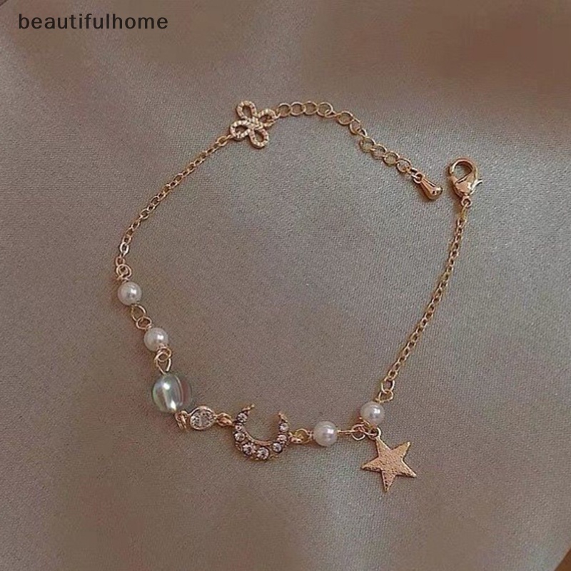 {Cantikrumah} Fashion Bintang Bulan Zirkon Liontin Gelang Lucu Mutiara Paduan Gelang Untuk Hadiah Perhiasan Pesta Perempuan FashionZone.