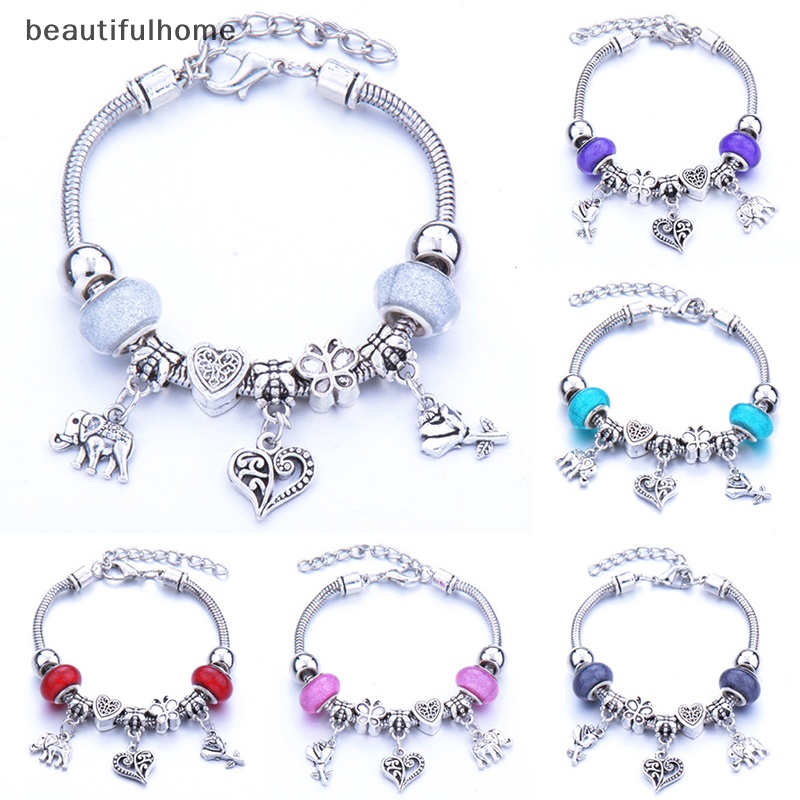 {beautifulhome} Gelang Charm Liontin Manik-Manik Lapis Perak Untuk Wanita Perhiasan Gelang Manik-Manik.