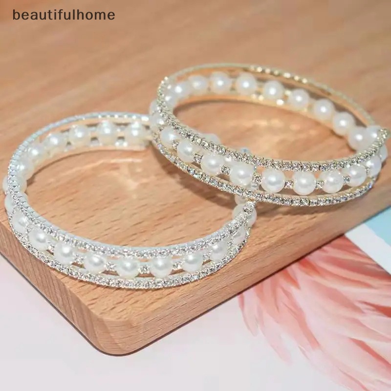 {beautifulhome} Gelang Mutiara Imitasi Kristal Multilayer Stretchable Pearl Bracelet Gelang Mutiara Untuk Wanita Hadiah Perhiasan Pengantin.