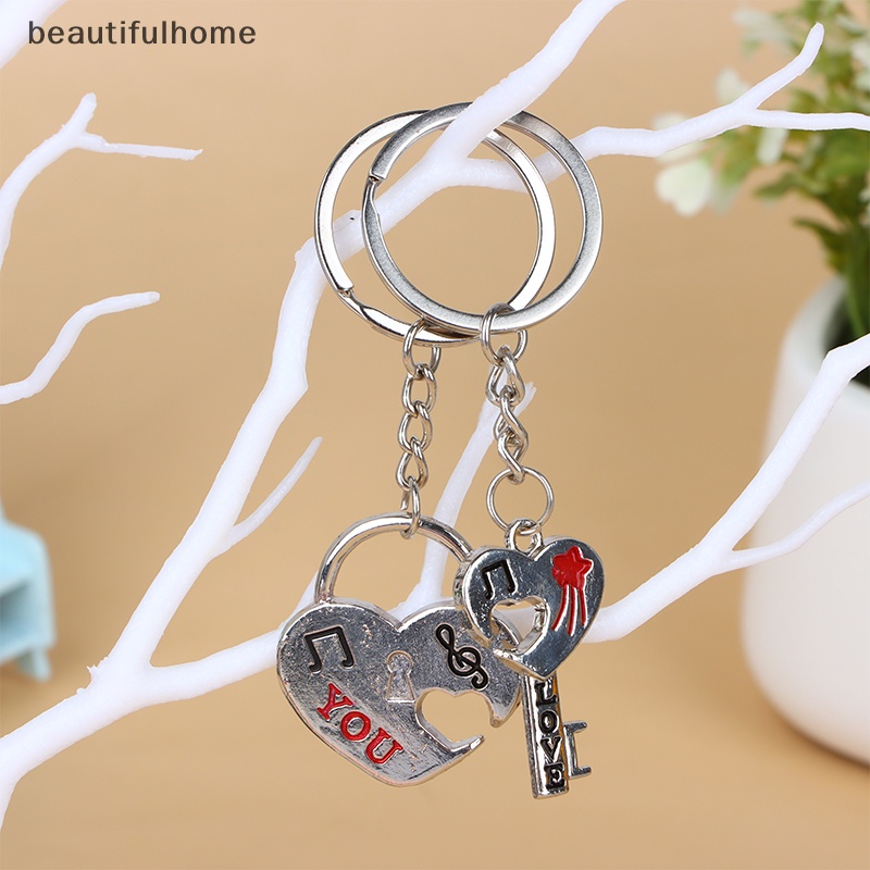 {beautifulhome} 1pasang Paduan Seng Perak Berlapis Hadiah Kekasih Pernikahan Nikmat Pasangan Hati Gantungan Kunci Fashion Keyring Key Fob Creative Key Chain.