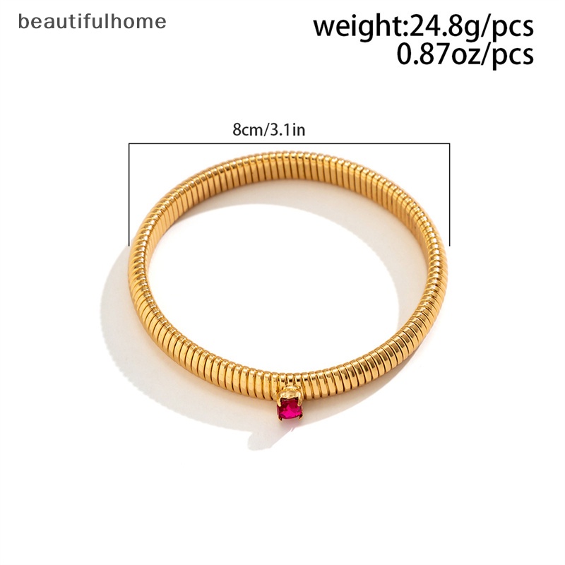 {beautifulhome} Punk Rantai Ular Spiral Twist Bracelets Cubic Zirconia Bangle Wanita Fashion Perhiasan.