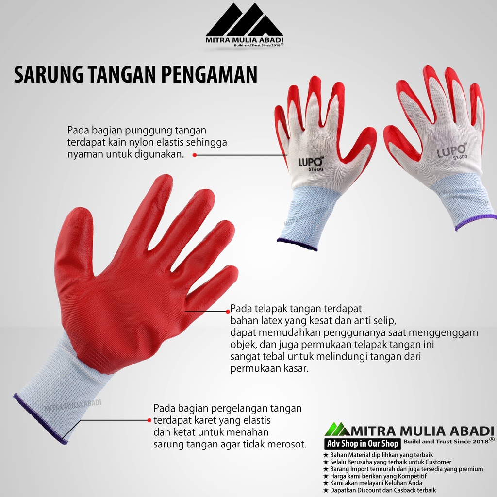 Sarung Tangan Karet LATEX / PALMFIT / NYLON Polyrethane Gloves  LUPO