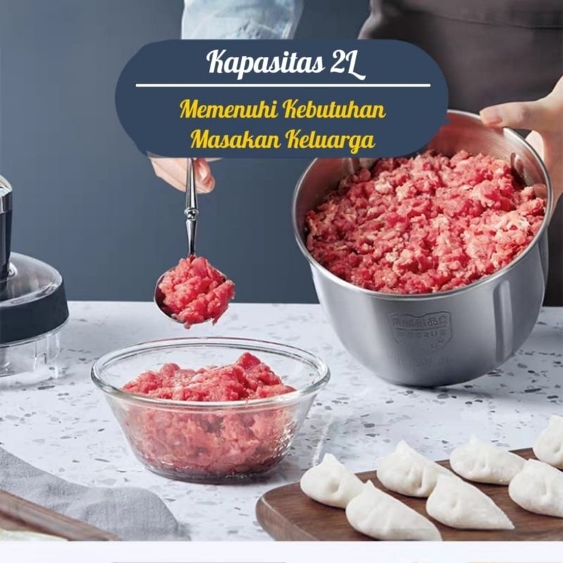 JT - Chopper Blender Daging Bumbu Sayuran Penggiling Meat Blender Elektrik Stainless 2L