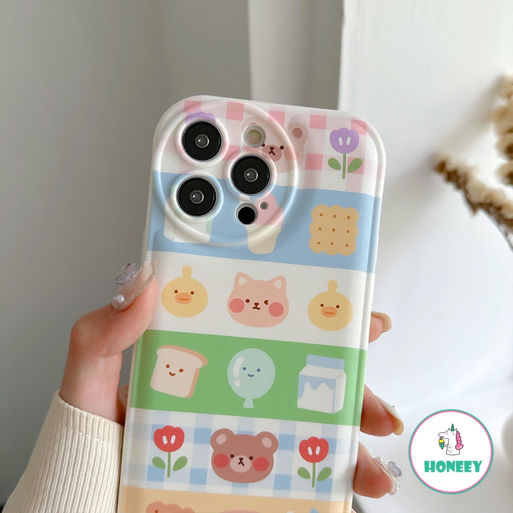 Casing Ponsel Doodle Kartun Kucing Beruang Kartun Yang Indah Untuk iPhone 14 Pro Max12 13 Pro Max Case Untuk iPhone 11 Pro Max Colorful Air Cushion Anti-Shock Cover