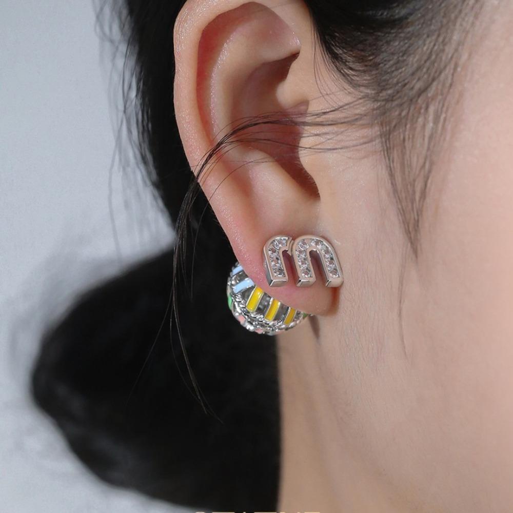 Needway Anting Bola Kepribadian Kreatif Enamel Bulat Dengan Berlian Kristal Gaya Korea Anting Untuk Gadis