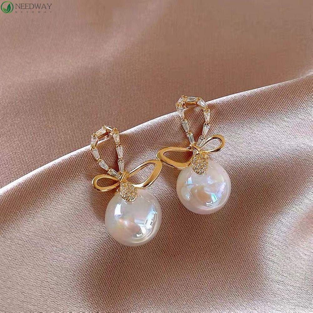 Needway Mutiara Menjuntai Anting-Anting Indah Hadiah Sederhana Salib Gadis Telinga Aksesoris Wanita Stud Earrings