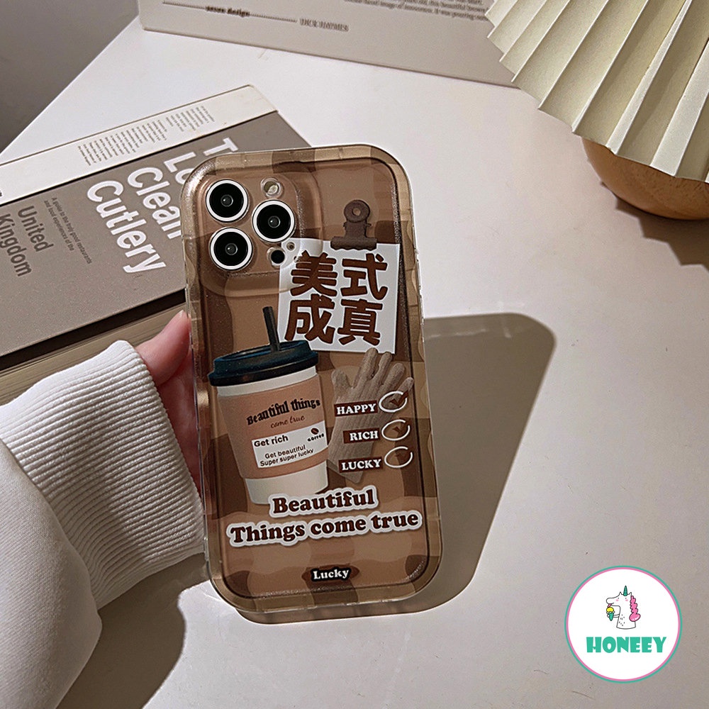 Korea INS Coffee Transparan Phone Case Kompatibel Untuk iPhone 14 Pro Max Case iPhone 11 12 13promax 14plus Fashion Air Cushion Shockproof Back Cover