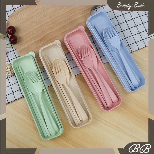 BEAUTY BASIC - D6048 Sendok Garpu Set / 3 In 1 / Jerami / Alat Makan Set / Alat Makan Korea H515 / 1