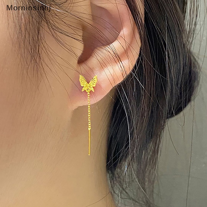 Mornin 1pasang Warna Emas Kupu-Kupu Rumbai Kawat Telinga Fashion Drop Ear Line Anting Gantung Panjang Untuk Wanita Aksesoris Telinga Perhiasan id