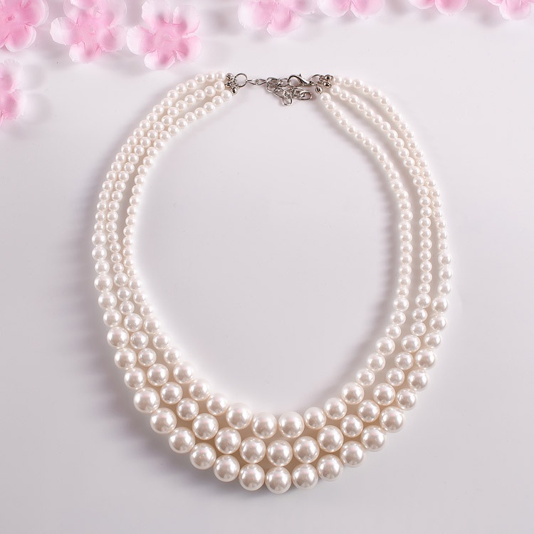 Hepburn Mutiara Multi-Layer Kalung Berlebihan Cheongsam Besar Kecil Bulat Manik Rantai Elegan Kalung Wanita