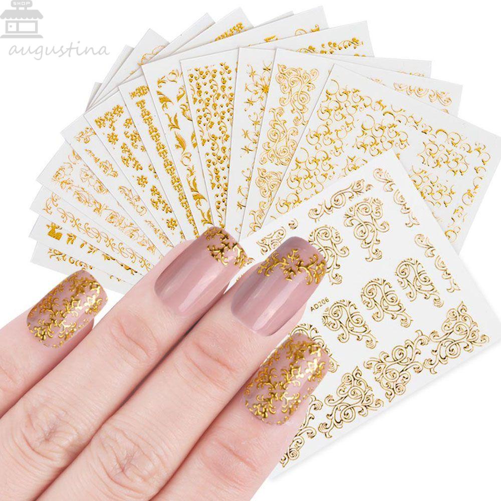 AUGUSTINA Agustina Stiker Kuku Kecantikan Tempel Dekorasi Art Nails Manicure Metallic