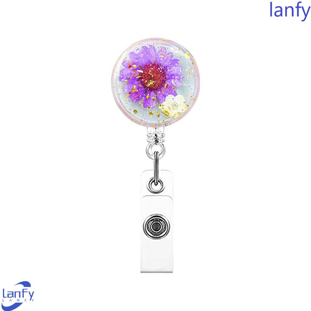 LANFY Badge Reel 1 Pc Guru Kualitas Tinggi Transparan ID Badge Klip Kunci Pemegang Foil Emas Daun Kering Bunga Ditekan Floral Charms Jewelry Card Badge Holder