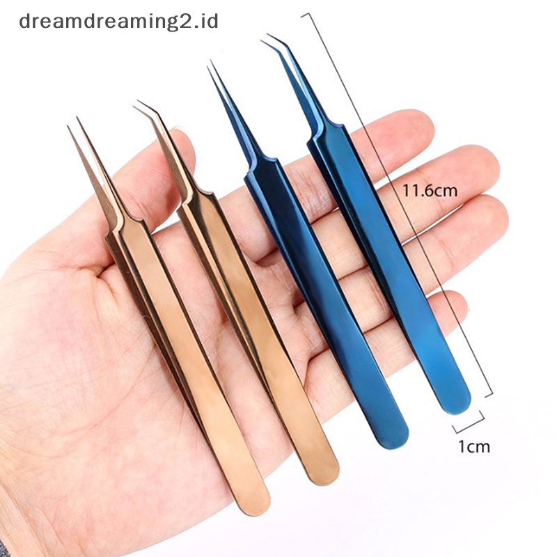 (drea) Pinset Stainless Steel Gold Blue Untuk eyelash extension high-precision eyelash //