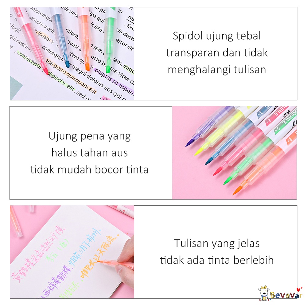 BEVAVAR 6Pcs/Set Stabilo Warna Warni / Highlighter Warna Warni 12 Warna