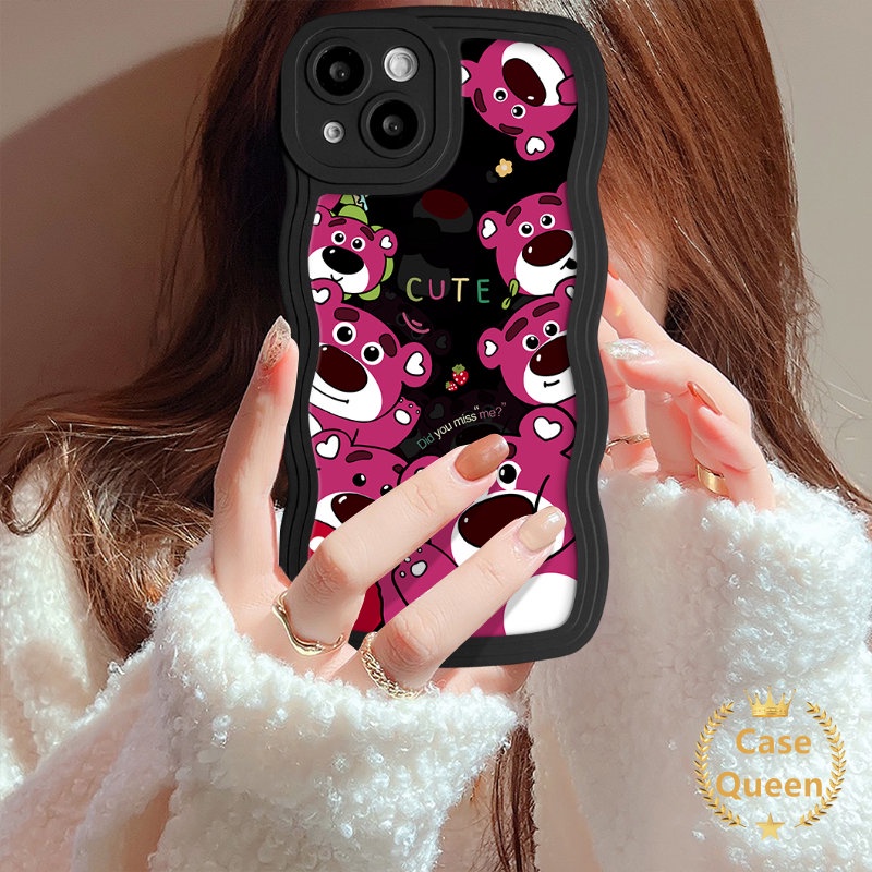 Lovely Kartun Strawberry Bear Manyo Case Untuk Infinix Smart5 6 Plus Hot10 9 10T 10s 11s 10 Lite 10s NFC Note8Panas11 9 10 12 Bermain Pasangan Cute Sesame Street Wavy Edge Soft Cover