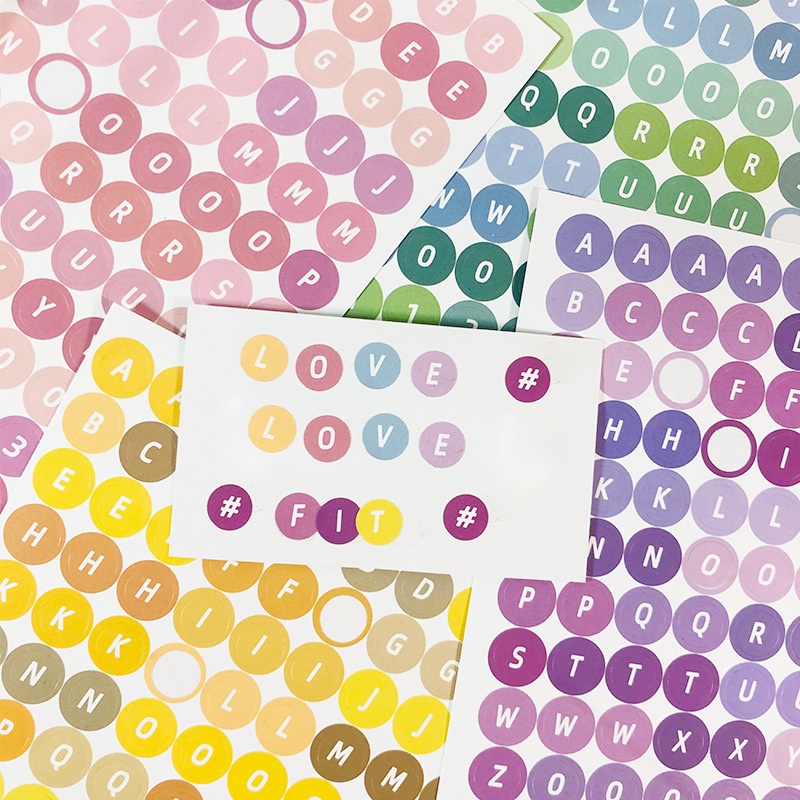 4lembar Stiker Angka Alfabet Warna Permen Lucu Scrapbook Deco DIY Colorful Round Dot Letter Stickers