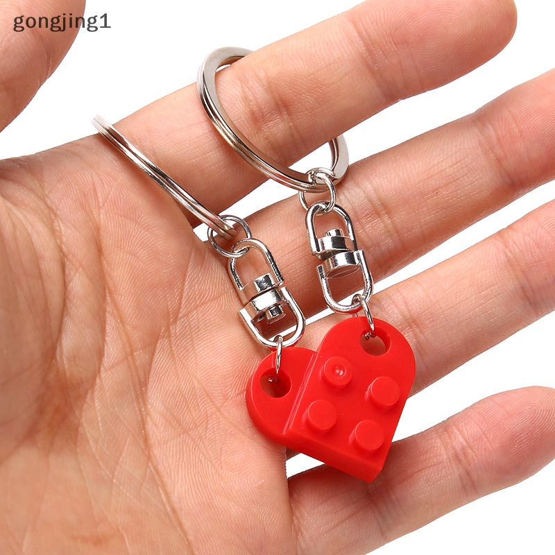 Ggg 2Pcs Gantungan Kunci Cinta Hati Bata Untuk Pasangan Persahabatan Hati KeyRing Perhiasan Hadiah ID