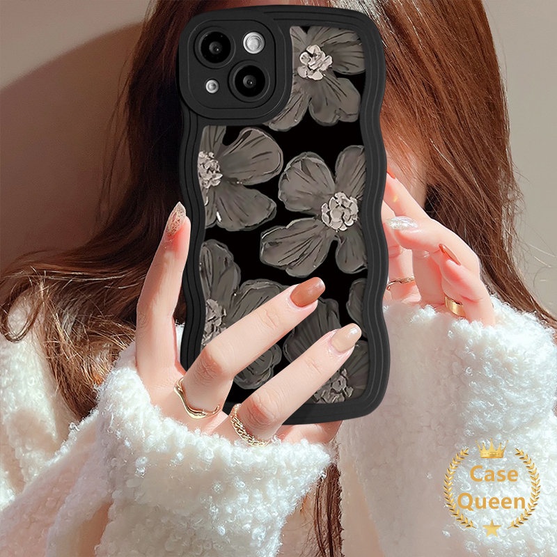 Casing Bunga Segar Untuk Redmi A1 9C 12C 9C Nfc10 9 10C 9T 10A 9A Redmi Note8 11 10S 11s 10 9 Art Fashion Cat Minyak Warna Hitam Ungu Floral Wavy Edge Soft Tpu Cover