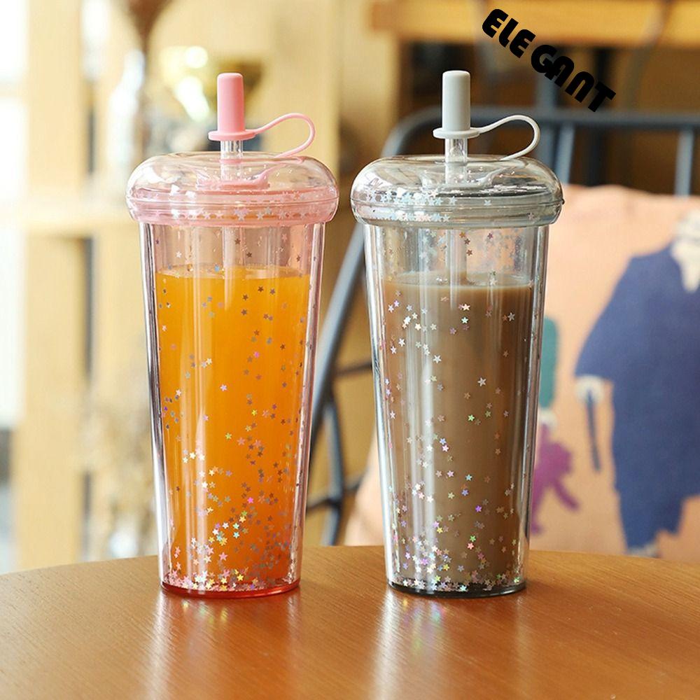 【 ELEGANT 】 Botol Air Reusable Plastik Double Layer Perjalanan Luar Ruangan Anti Bocor Sparkling Tea Cup