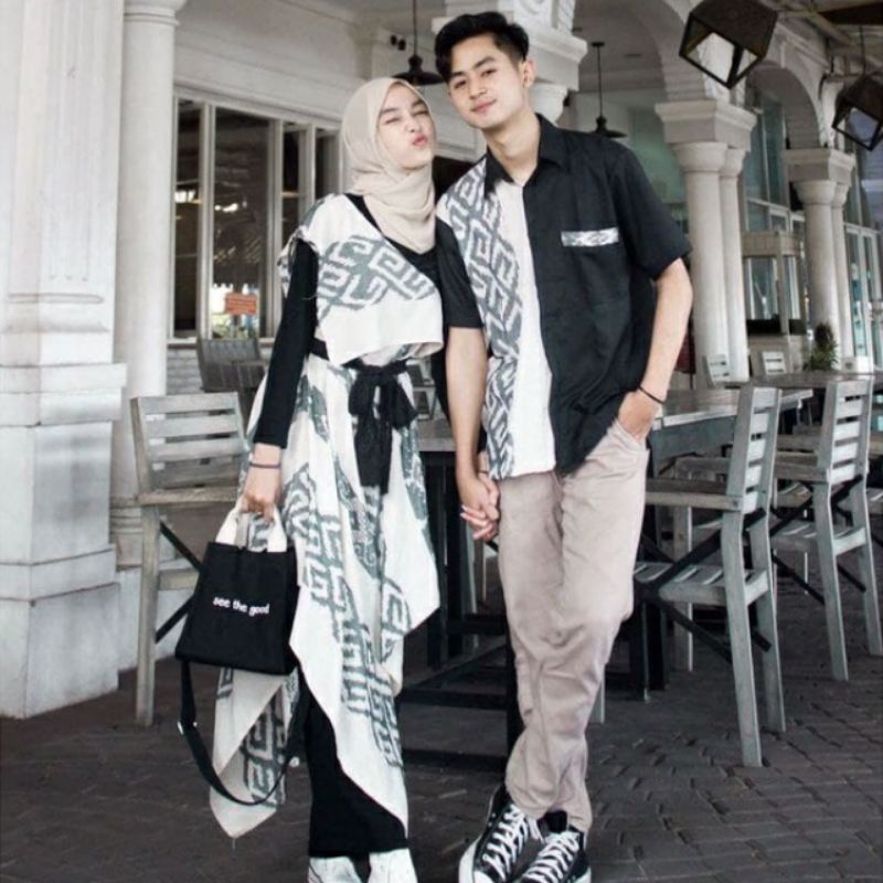 New Arrival || Set Couple Siera Dress Ivory Tenun Premium || Couple Tenun Batik