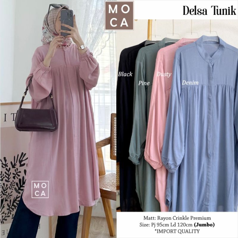 DELSA TUNIK Jumbo ORI MOCA | Ld120 Rayon Crinkle Premium