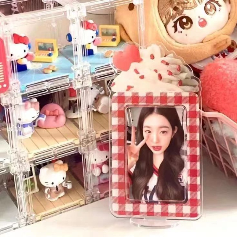 Cute Bear Card Holder 3inch Snowman Kue Bingkai Foto Akrilik Untuk Idol Photocard Desktop Decor Frame Pajangan Penyimpanan Kartu Kartun