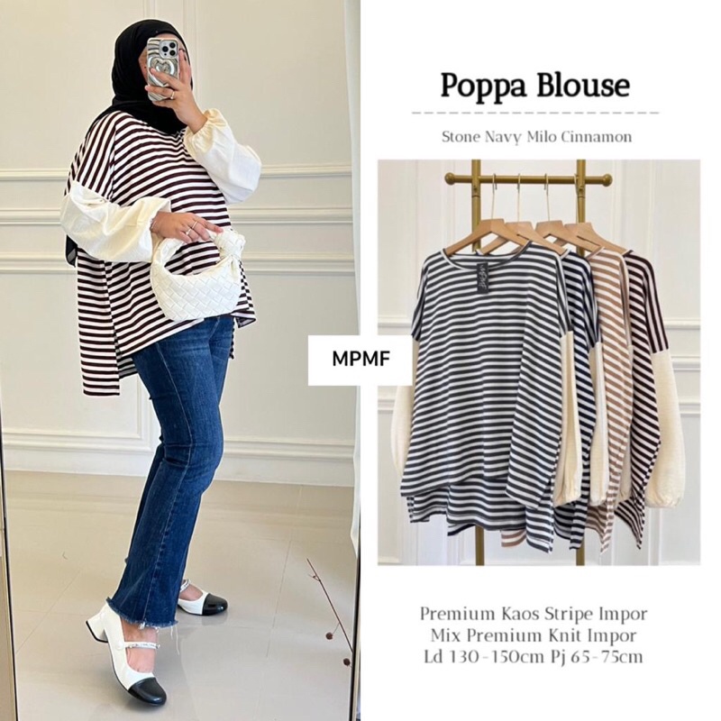 POPPA BLOUSE ORI MPMF | Ld130-150 Premium Kaos Stripe Impor