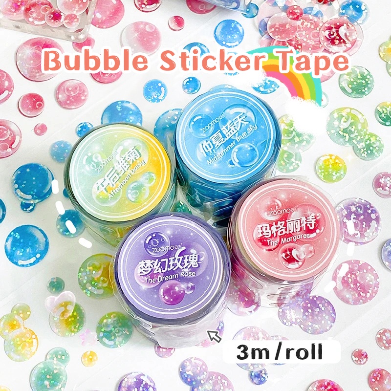 Label Hias Sequin Glitter/Alat Tulis Siswa Untuk Diary Planner DIY/3M Colorful Fantasy Bubble Dots Washi Tape Stickers/Kawaii Lucu Bubble Round Adhesive Tape/