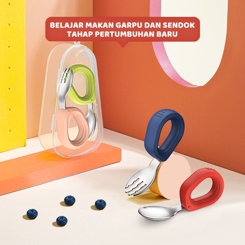 olla  Sendok Anak Stainless Steel SUS316 - Training Spoon Baby Spoon BLW - Sendok Belajar Makan Bayi - Sendok Mpasi Bayi Silik