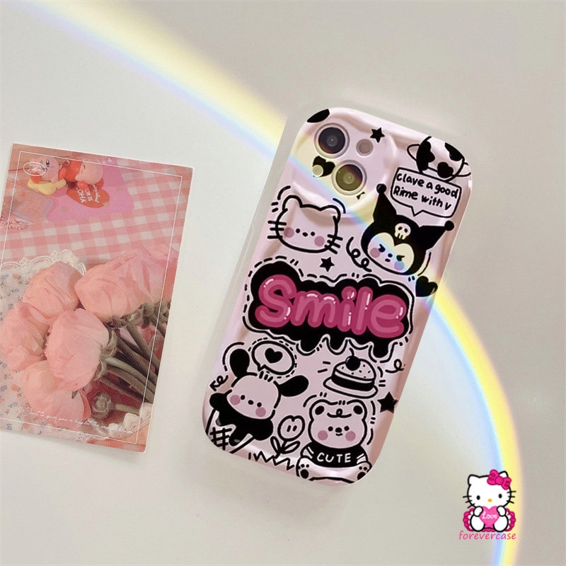 Casing Komik Kulomi Lucu Hello Kitty Doodle Inggris Untuk Redmi 9C NFC 9a2 A1 10C 9T 10A 9A Redmi Note 11 10 Pro Max 11s 8 10s 12 9 POCO M3 3D Wavy Curved Edge Cartoon Soft Case