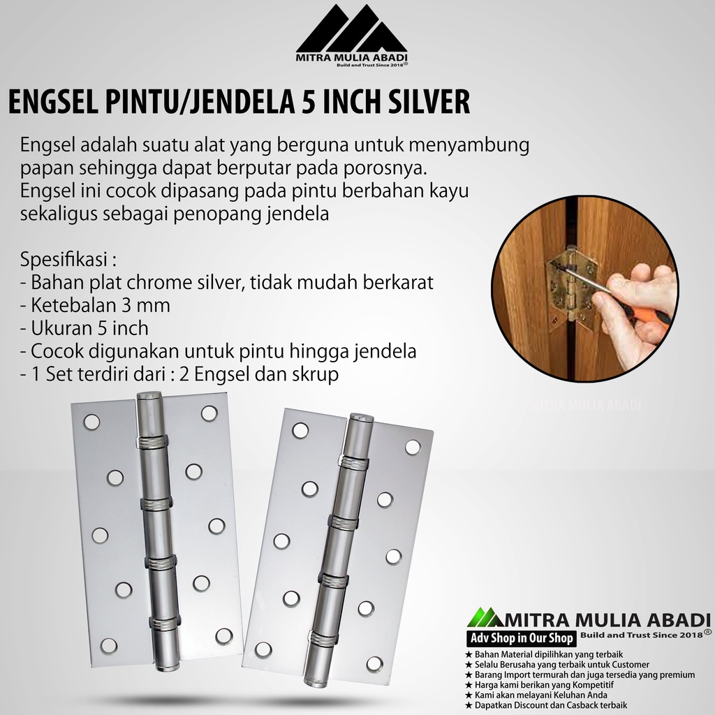 Engsel Pintu Silver l Jendela Super TEBAL 5 inch l Stainless Steel