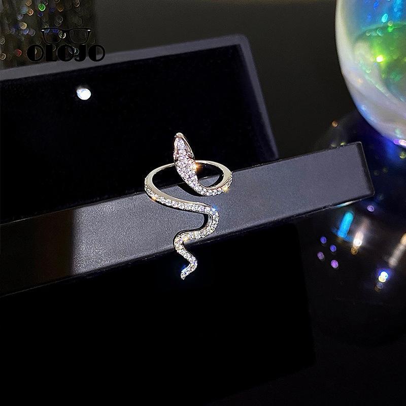 【COD】Cincin Jari Desain Ular Aksen Kristal Bahan Zirkon Warna Silver Untuk Wanita