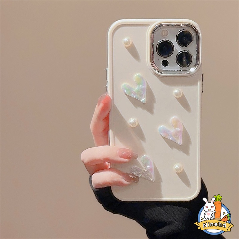 IPHONE Casing Ponsel Cinta Laser Mutiara Kecil Lucu Putih Premium Kompatibel Untuk Iphone14 13 12 11 Pro Max X Xr Xs Max8 7 6 6s Plus SE 2020 Bumper Tahan Guncangan Soft Case TPU Sarung Handphone