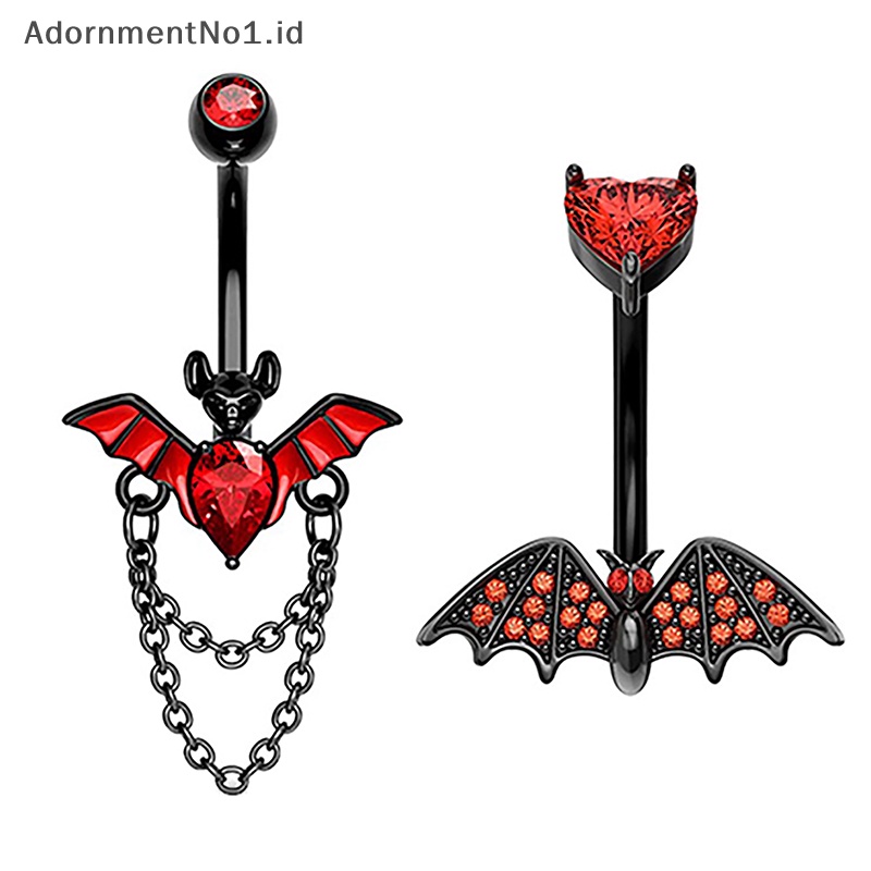 [AdornmentNo1] Gothic ular pusar perhiasan berlapis hitam Spider perut kancing cincin kristal merah zirkon liontin perut cincin untuk hadiah gadis