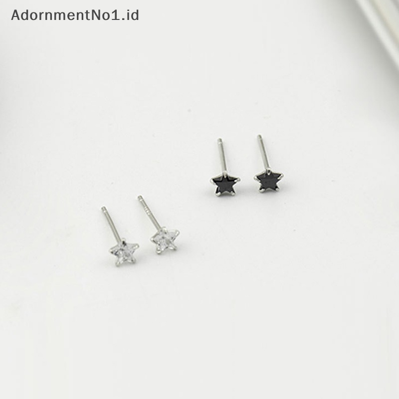 [AdornmentNo1] Bintang kecil hitam kubik zirkon anting tusuk untuk wanita perak Sterling 925 trendi Lady perhiasan