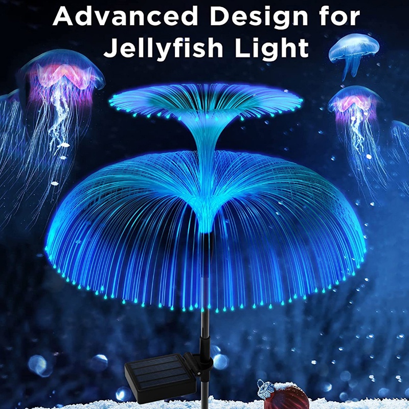 Creative Solar Powered Colorful Double Layers Jellyfish Light/ Colour Change Glowing Reeds Fibre Optic Lamp/ Outdoor Garden Decorative Landscape Lights