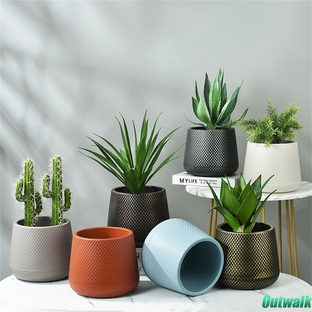 ღ Tanaman Desktop Pot Pot Bunga Plastik Retro Sederhana Succulent Tanaman Pot Plastik Bulat Pot Bunga Tanaman Dekorasi Rumah Kantor Wadah Pot