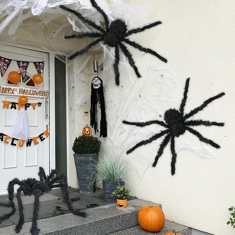 Halloween Colorful Spider Horror Dekorasi Pesta/30cm/75cm/125cm Oversized Black Plush Spider/Mainan Prank Anak Kreatif/Alat Peraga Dekorasi Jaring Spider Raksasa Luar Ruangan/