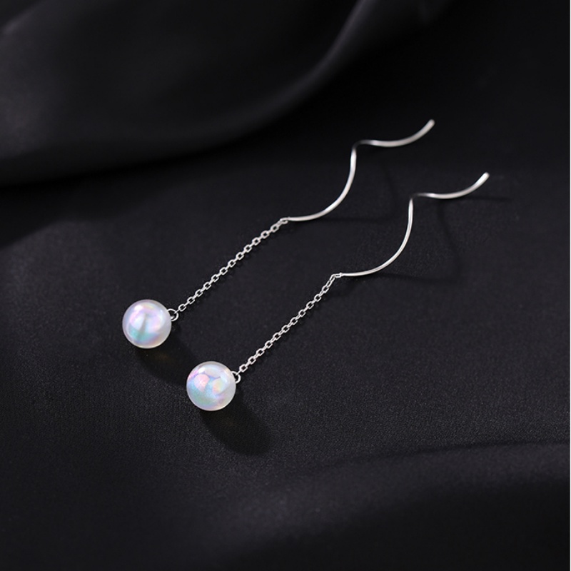 925 Silver Pearl Ear String Advanced Simple Wave Tassel Women's Earrings