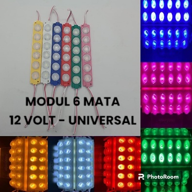 Lampu LED Module Strip Variasi Motor Mobil Truk Fuso Putih Merah Hijau Kuning Biru Pink 12V 6 Mata Besar 12 Volt 6 Watt SMD 13620