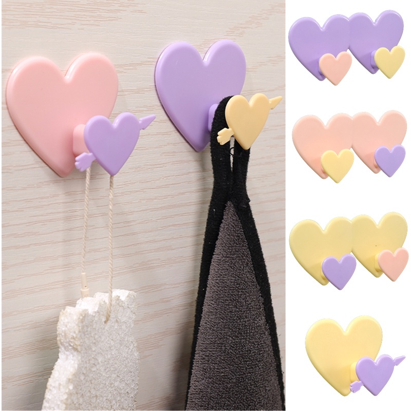 [Harga Grosir] 1PC Korean Double-Heart Hook/Tempat Perhiasan Telepon Yang Dipasang Di Dinding/Doorback Umbrella Keys Coat Rack/ Kait Perekat Dapur Kamar Mandi/Organizer Rumah Nordic