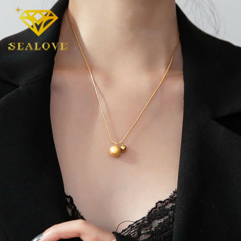 Kalung Titanium Bola Anti Karat Aesthetic Korea Cantik Emas 18K Aksesoris Wanita Perhiasan Fashion