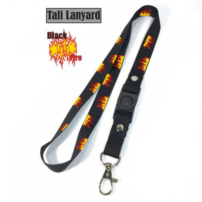 

lanyard BLACK ON FIRE lanyard MOTIF API gantungan kunci name tag id card kartu nama / tali lanyard gantungan leher fullprint