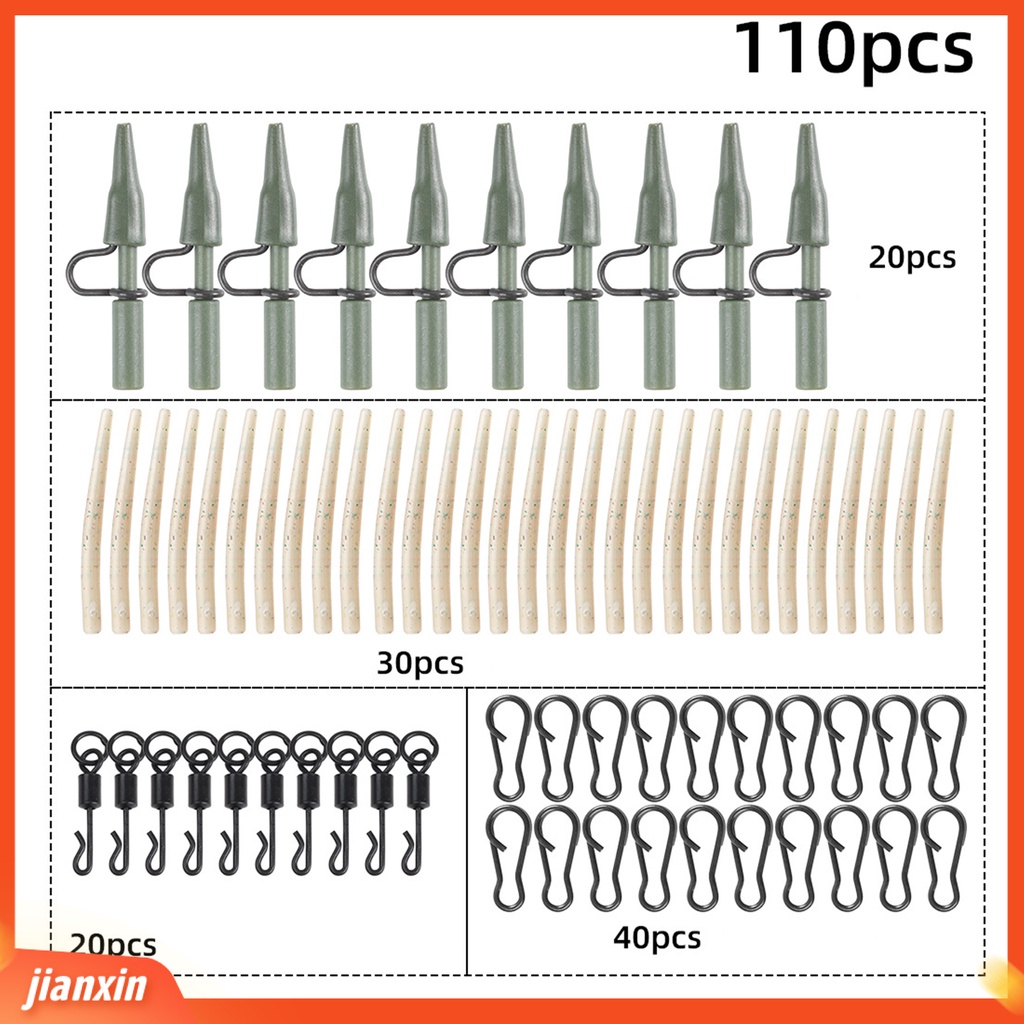 (In Stock) 110 Pcs Safety Sinker Klip Dilepas Pin Hitam Dikotakkan Perubahan Cepat Portabel Tackle Kit Mini Carp Fishing Sinker Clip Kamuflase Ekor Karet Tabung Set Perlengkapan Memancing