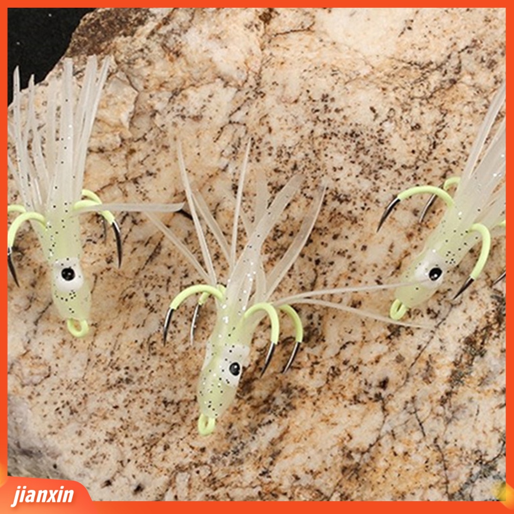 (In Stock) 8Pcs /Box Umpan Gurita Silikon Luminous Reusable Umpan Gurita Lembut Dengan Empat Kait Untuk Memancing