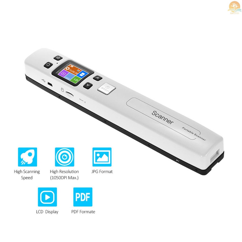 In Stock Tongkat Genggam Portabel Dokumen/ Buku/ Gambar Scanner Resolusi 1050DPI Scanning Kecepatan Tinggi Ukuran A4 Format JPEG/ PDF Tampilan LCD Warna-Warni Untuk Penerimaan Usaha Kantor