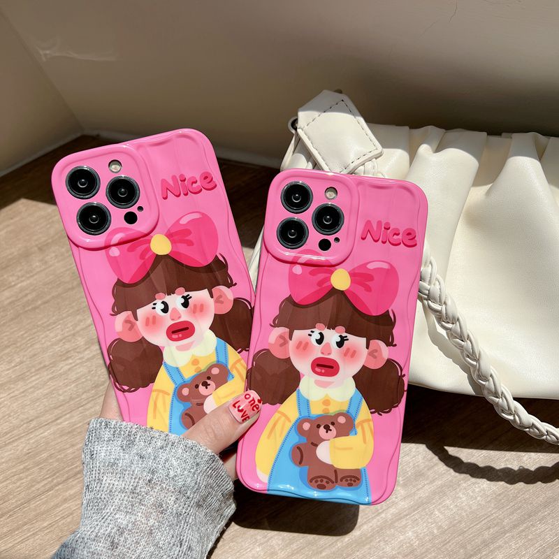 Nice Little Girl Soft Silicon Case HP iP iPhone 14 + Plus 12 13 Pro Max 11 IMD Bear Doll Casing Apple