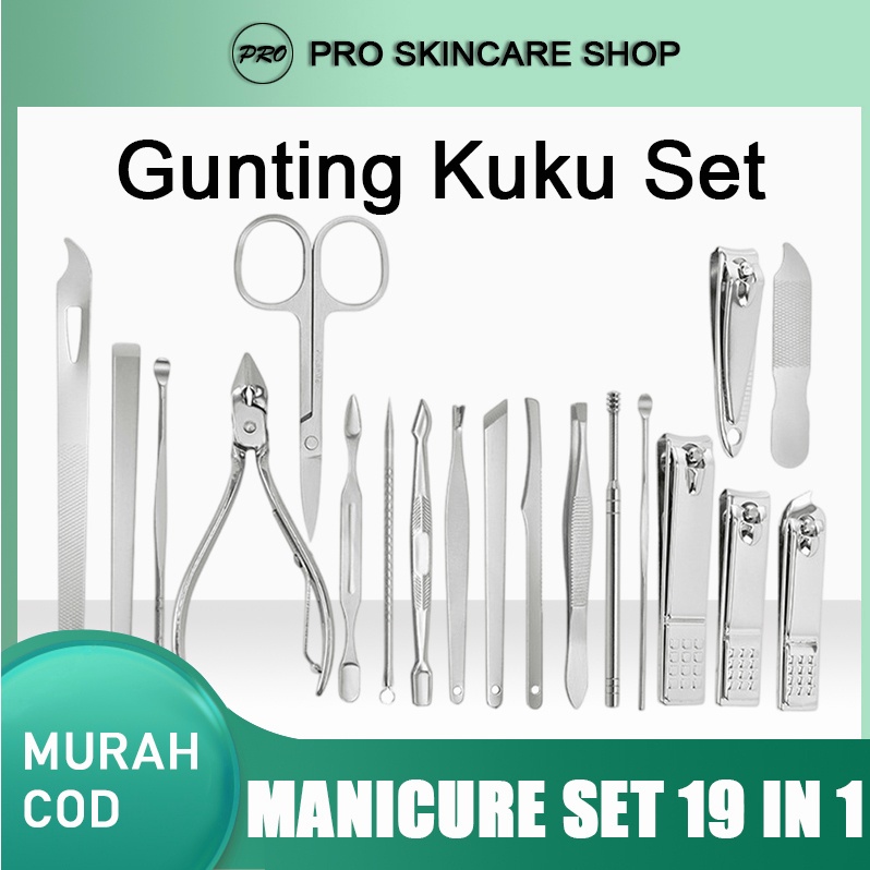 Gunting Kuku Set 19 in 1 Manicure Set 19 in 1 Perawatan Kuku / Nail Art Set Gunting Kuku / alat Manicure Pedicure Set